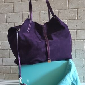 TIFFANY & CO. suede metallic leather reversible tote, large, plum